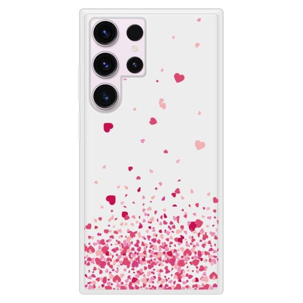 Silicone-förstärkt tryckt skal kompatibelt med Samsung Galaxy S23 Ultra Hjärtans konfetti rosa