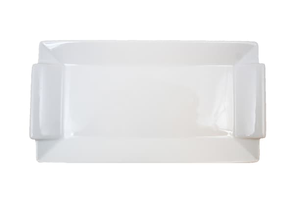 Rektangulært porcelænsfad medium - hævede håndtag - 6-pakning