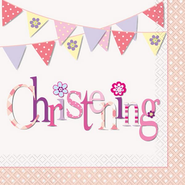 Unique Party Bunting dåbsservietter (pakke med 16) White/Pink One Size