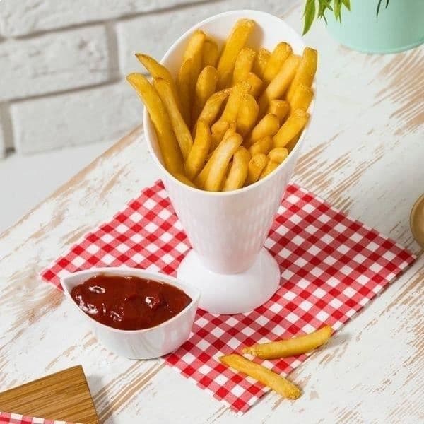 Kontallrik 2 i 1 pommes frites hållare kornett med kopp