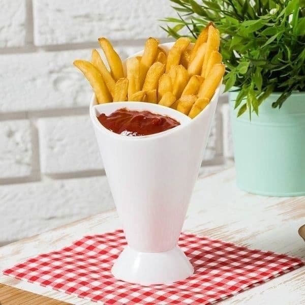 Kontallrik 2 i 1 pommes frites hållare kornett med kopp