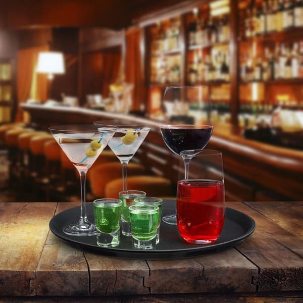 Relaxdays Cateringbricka, Bar, Brasserie, Bistro, Café, Restaurang, Servering, Rund, Dryck, Ø 35 cm, Svart