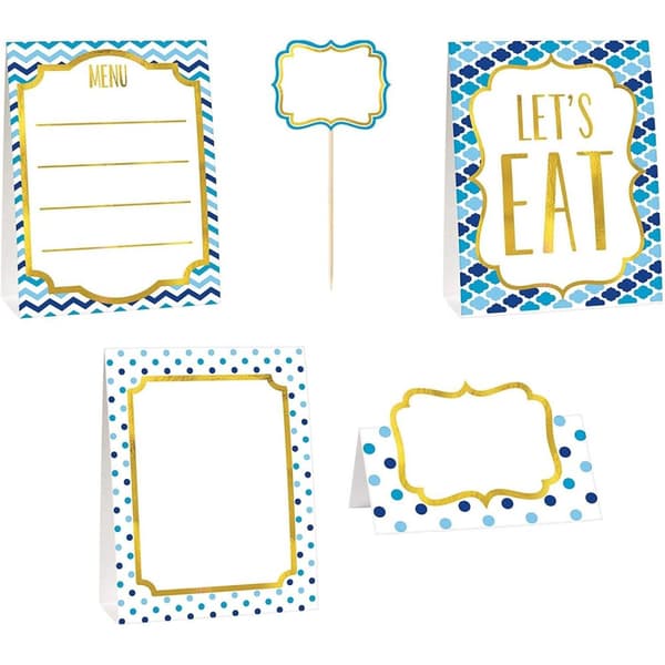 Amscan Chevron Buffet Decorations Set (Pack of 12) Blue/White/Gold One Size