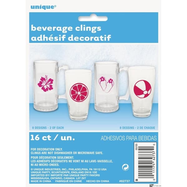 Unique Party Summer Beverage Cling (Pack of 16) White/Pink One Size