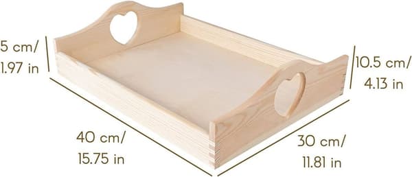 Sängbricka | Frukostbricka | Köksinredning | Hjärthandtag | 40x30x10,5cm | Naturligt furu | Elegant design