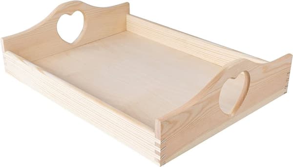 Sängbricka | Frukostbricka | Köksinredning | Hjärthandtag | 40x30x10,5cm | Naturligt furu | Elegant design