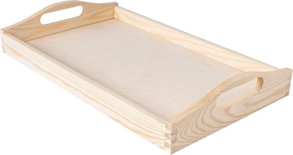 Träbricka med enkla handtag | 39,5 x 24 x 6,3 cm | Rektangulär | Kreativ Deco
