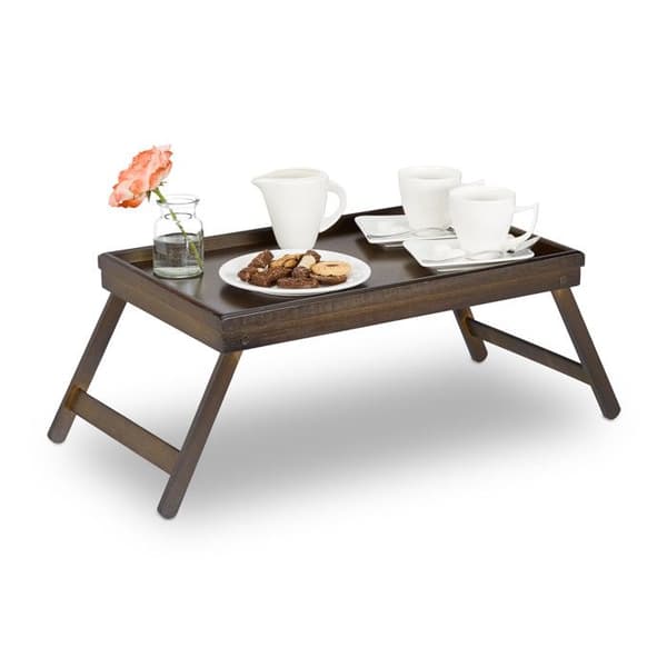 Relaxdays Bambu sänghylla med flikkanter Serverings- och frukostbricka, 22x64x31cm, mörkbrun