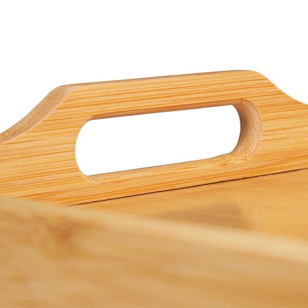 Relaxdays Bamboo Serveringsbricka, Frukost, Trä, Avtagbar låda, Handtag, HLP 10 x 43 x 31 cm, Natur