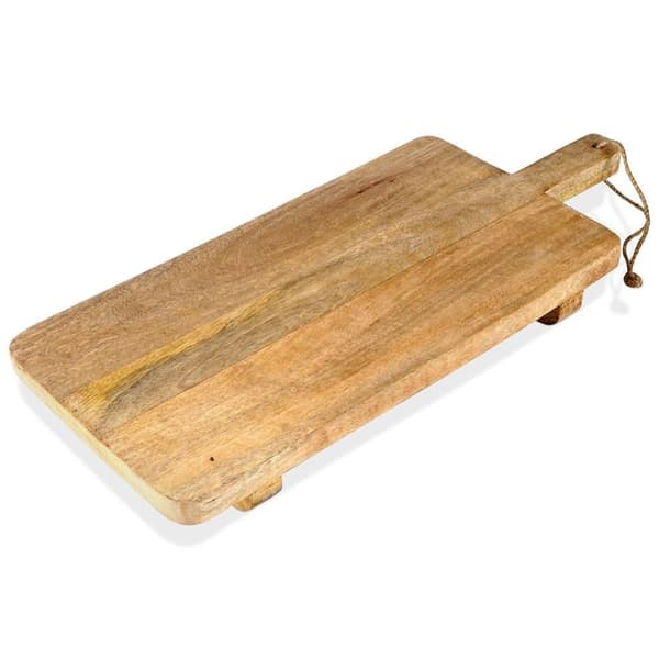 Køkkenbræt af træ til udskæring og servering med hank på ben 50,2x21x5 cm