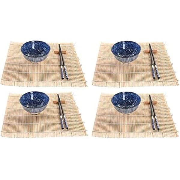 Sushi set - DKD Home Decor - Standard - Bambu - Stengods - Blå och Svart