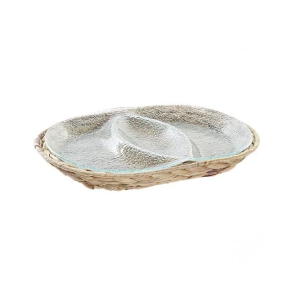 Serveringsfat - DKD Home Decor - Transparent Naturglas - 38 x 25 x 4 cm - Rektangulär - Vuxen