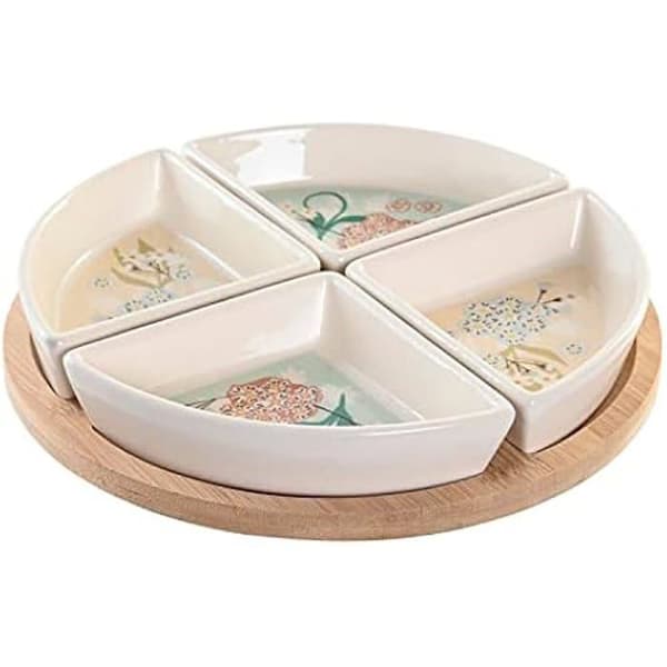 Förrättsbricka - DKD HEMDEKOR - Standard - Bambu och stengods - 21,5 x 21,5 cm - Vit, beige, grön