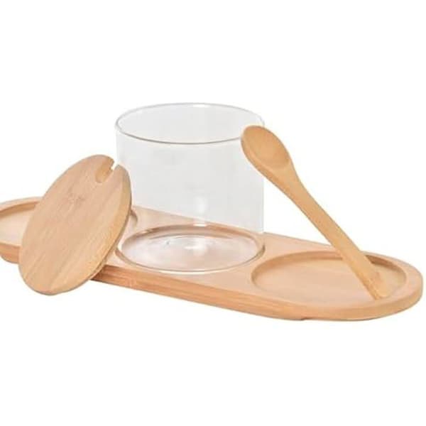 Sockerskål - DKD HEMINNREDNING - Basic - Transparent - Bambu - 3 delar - 8,5 cm