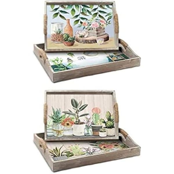 Set med brickor - DKD HEMINNREDNING - Grön och beige - MDF-trä - 63 x 42 x 43 cm - Rektangulär