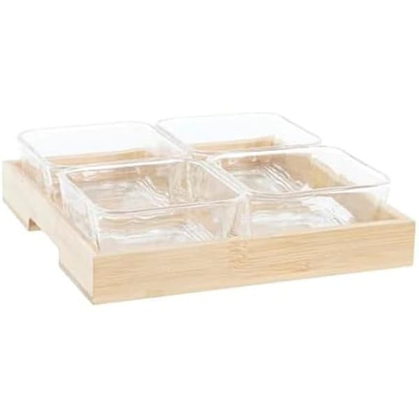 Förrättsbricka - DKD Home Decor - Flerfärgad - Bambu och glas - 24 x 45,5 x 28 cm - Rektangulär