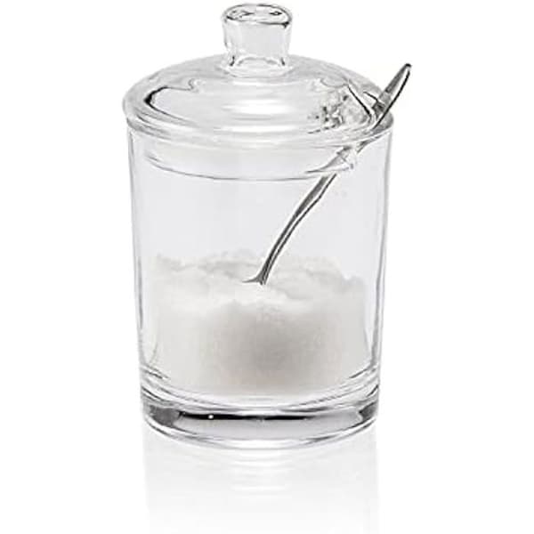 Sockerskål i glas - ANDREA HOUSE - Cylindrisk - Transparent - Med metallsked - Bordstillbehör