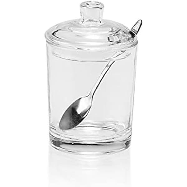 Sockerskål i glas - ANDREA HOUSE - Cylindrisk - Transparent - Med metallsked - Bordstillbehör