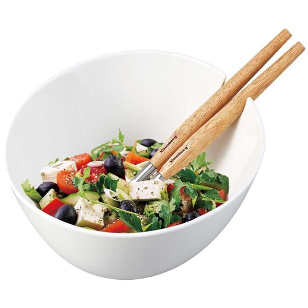 PORCELÆNSALATSKÅL MED REDSKAB KLAUSBERG KB-7787 HVID