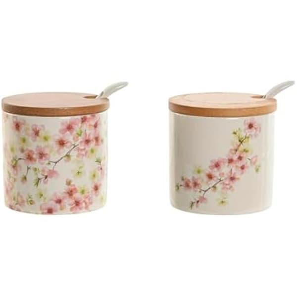 Sockerskål - HOME ESPRIT - Flerfärgad - Dolomit - Bambu - 7,5 x 7,5 x 7,5 cm (2 enheter)