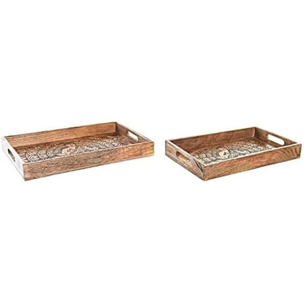 Set med brickor - DKD Heminredning - Mangoträ - 46x42x30 cm - Brun - Rektangulär