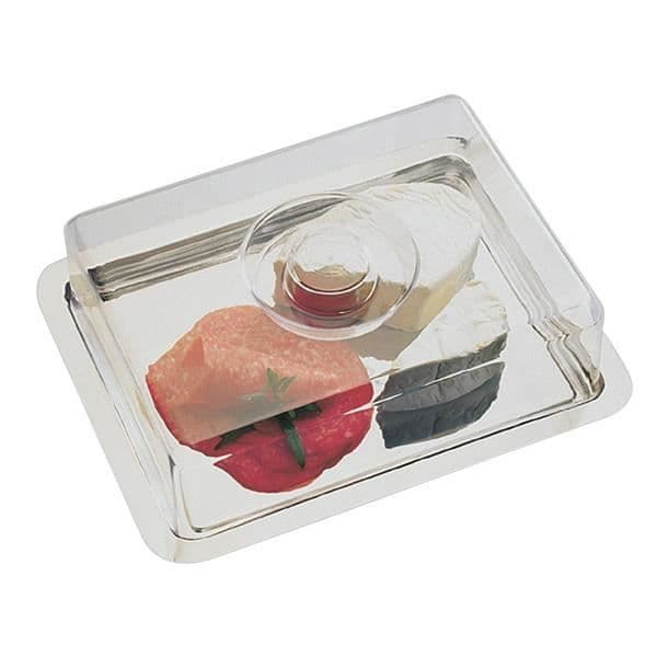 Aps - Rostfri bricka 34 x 16,5 cm med transparent lock