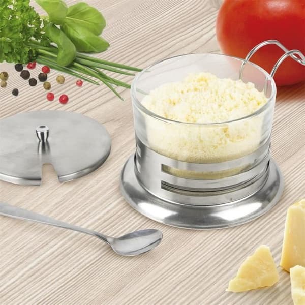 Dispenser - Home Deco Factory - KA4772 - Parmesan gryta - Sked ingår - Rostfritt stål grå och transparent
