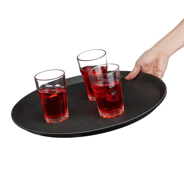 Relaxdays Set med 2 runda serveringsfat, diameter 40 cm, halkfri yta, restaurang, svart