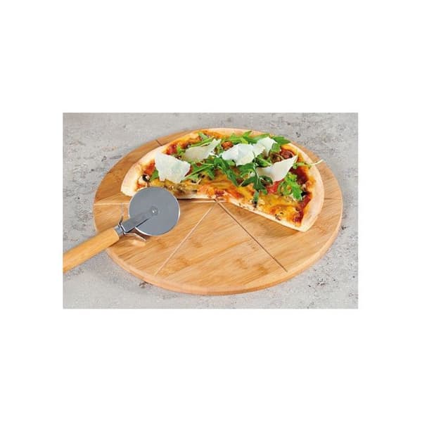 Bambu pizza- och skärbräda med pizzaskärare - Vänlig måltid