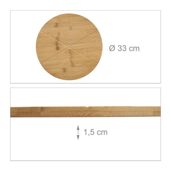 Relaxdays Bambu Pizzatallrik Presentationstallrik Träfat 33 cm Diameter 6 Avgränsningar för skivor, naturligt
