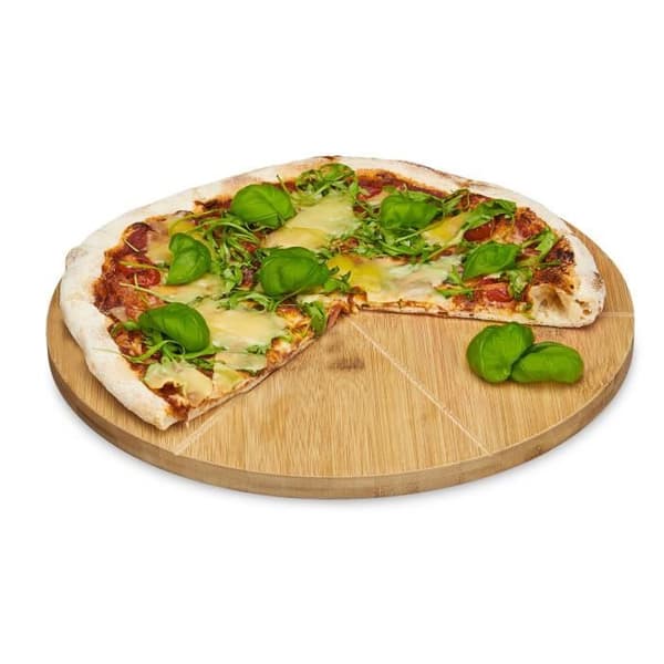 Relaxdays Bambu Pizzatallrik Presentationstallrik Träfat 33 cm Diameter 6 Avgränsningar för skivor, naturligt