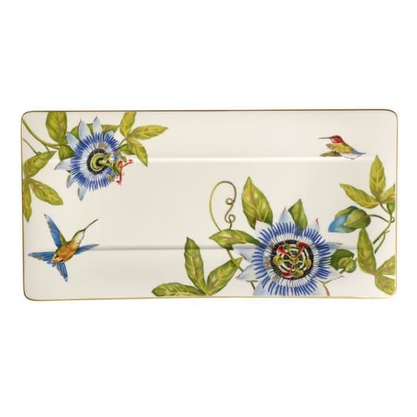 Serveringsfat - AMAZONIA - 44x23cm - Porslin - Blommönster och fåglar - Diskmaskin säker