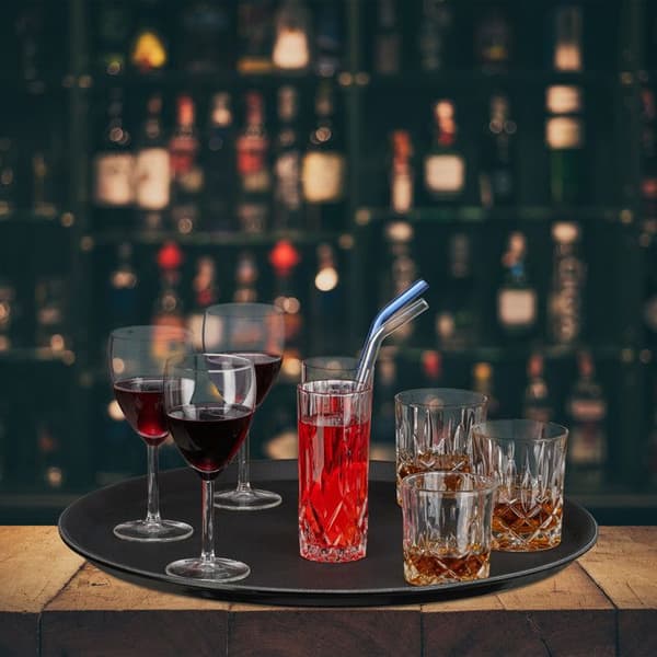 Relaxdays Set med 2 runda serveringsbrickor, diameter 45 cm, halkfri yta, restaurang, svart