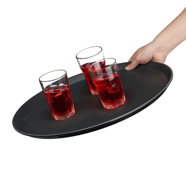 Relaxdays Set med 2 runda serveringsbrickor, diameter 45 cm, halkfri yta, restaurang, svart