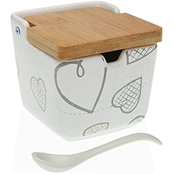 Sockerskål - BIGBUY HOME - Mysiga hjärtan - Keramik - Flerfärgad - 11,9 x 11,9 x 9,3 cm