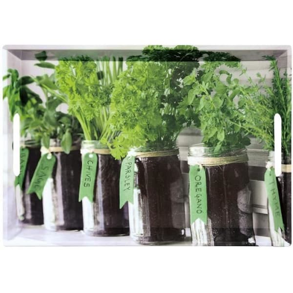 Brickor &amp; displayer - Serveringsbricka med aromatiska örter motiv - 48 x 30 cm - Grön melamin