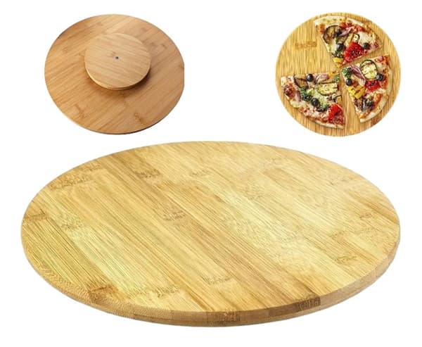 Roterande bambufat för pålägg, ost, pizza, 35 cm