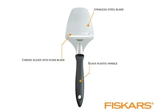 Fiskars - 1065587 - Osthyvel med rostfri blad, plast/rostfritt, längd: 21,5 cm, Essential, svart/silver.