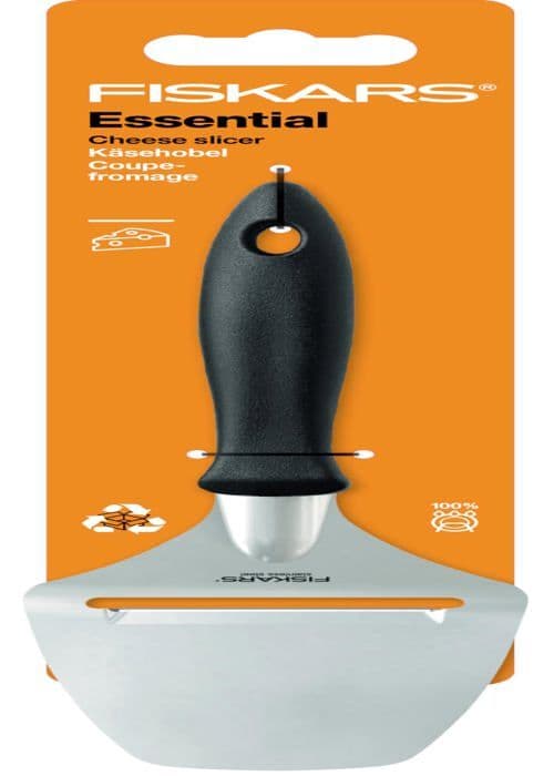 Fiskars - 1065587 - Osthyvel med rostfri blad, plast/rostfritt, längd: 21,5 cm, Essential, svart/silver.