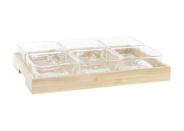 Förrättsbricka - DKD HEMINNREDNING - Estándar - Flerfärgad - Bambu och glas - 24 x 41 x 34,5 cm