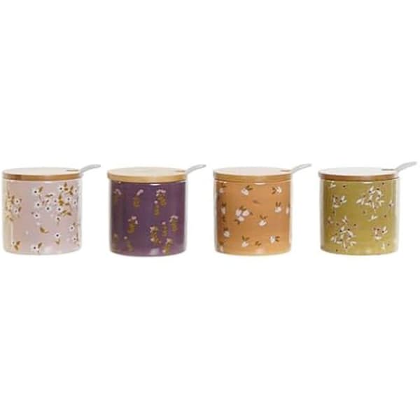 Sockerskål - DKD HEMINNREDNING - Set med 4 - Flerfärgad - Dolomit och bambu - 7,5 x 7,5 x 7,5 cm