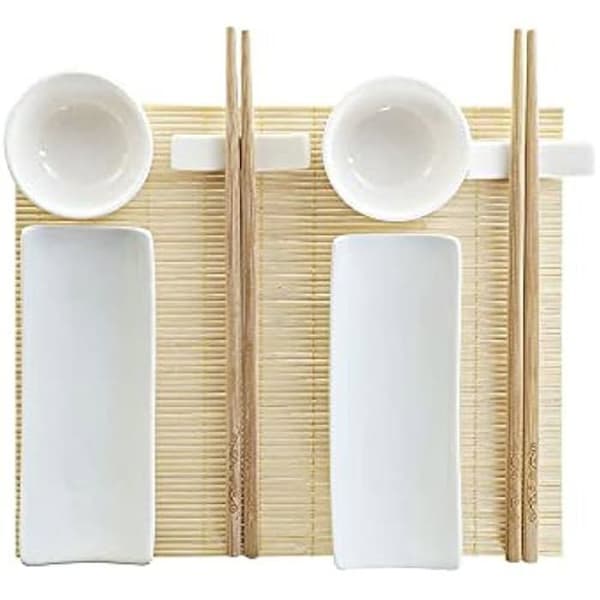 Sushiservice - DKD HEMINNREDNING - Modell S3025784 - Stengods och bambu - Mått 28,5 x 19,5 cm - Färg Vit