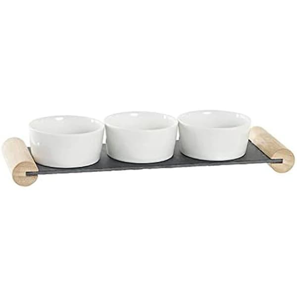Förrättsbricka - DKD HEMINNREDNING - Estándar - Stengods och skiffer - 24 x 42 x 36 cm - Vit och svart