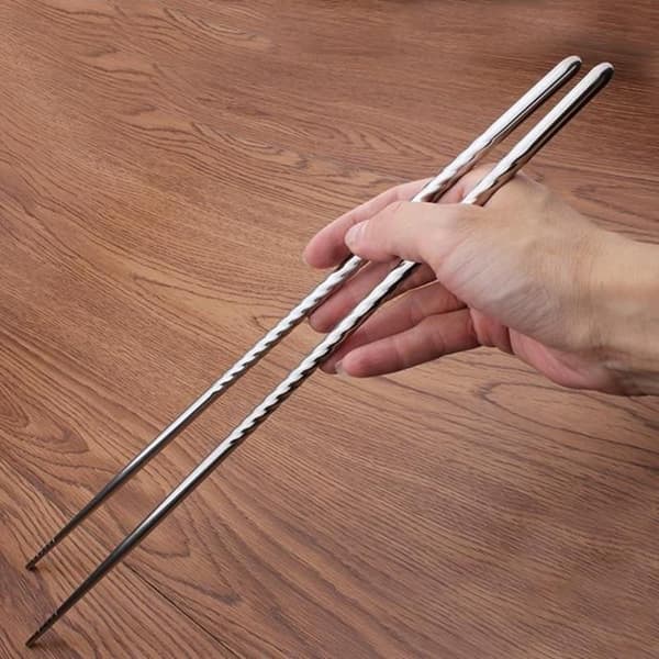 Lange spisepinner / chopsticks i rustfritt stål - 38 cm