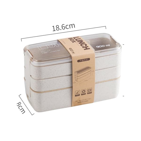 Matboks - 3 etasjer - beige - 900 ml