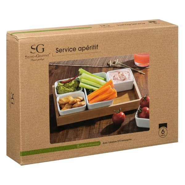 Serveringssett - bambus og porselen - 6 deler