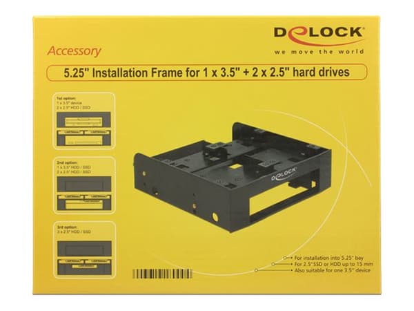 DeLOCK installasjonsramme - Ramme - 5,25" til 1 x 3,5" og 2 x 2,5" - sort