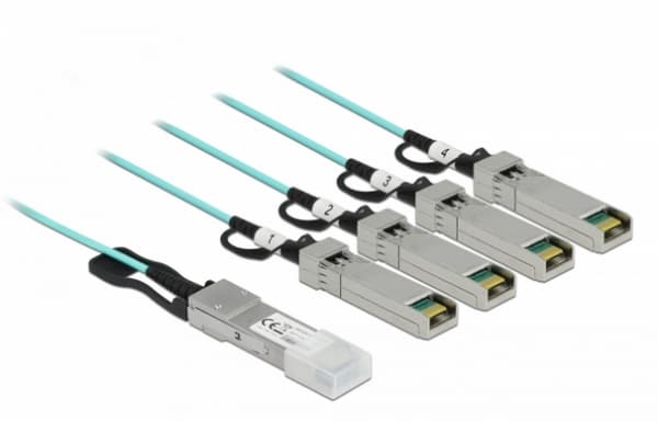 Delock - Direkte 40GBase-koblingskabel - QSFP+ (hann) til SFP (hann) - 5 m - 3 mm - fiberoptisk - SFF-8436 - Active Optical Cable (AOC) - akvamarin