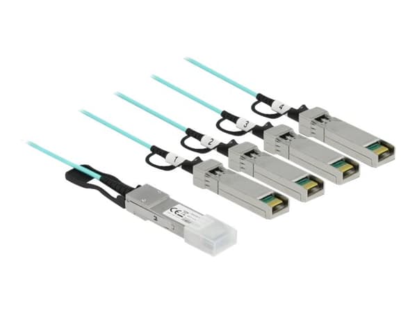 Delock - Direkte 40GBase-koblingskabel - QSFP+ (hann) til SFP (hann) - 5 m - 3 mm - fiberoptisk - SFF-8436 - Active Optical Cable (AOC) - akvamarin
