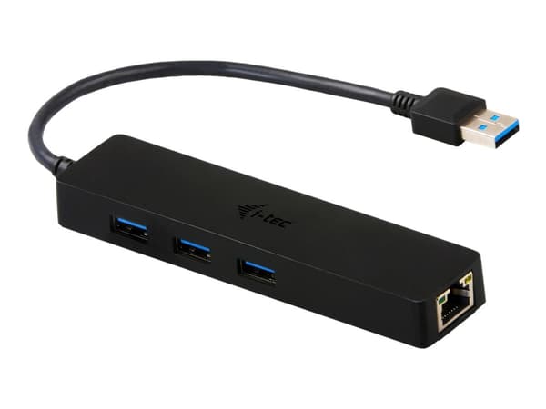 i-Tec USB 3.0 Slim HUB 3 Port + Gigabit Ethernet Adapter - Hubb - 3 x SuperSpeed USB 3.0 + 1 x 10/100/1000 - skrivbordsmodell